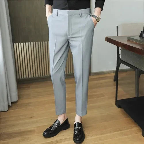 Men’s Cropped Trousers – Slim Fit – High Waist – Tailored Smart Casual Style