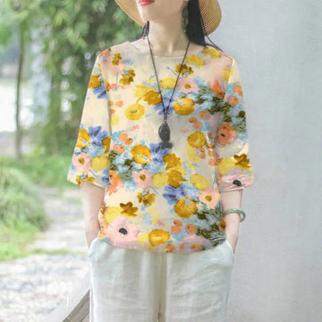 Elegant floral 3/4 sleeve blouse for women