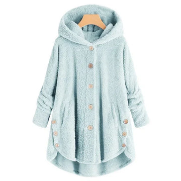 Women’s Fleece Jacket – Relaxed Fit – Hooded – Button Front – Plush Soft Touch – Pockets