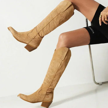 Women's Suede Knee-High Cowboy Boots | Spring Collection