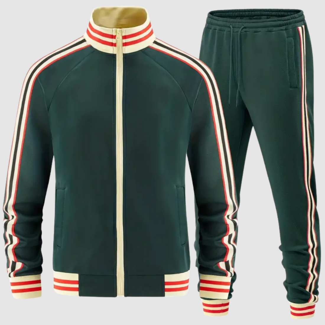 Men’s Two-Piece Tracksuit Set – Slim Fit – Tapered Legs – Full-Zip Jacket – Stripe Detail