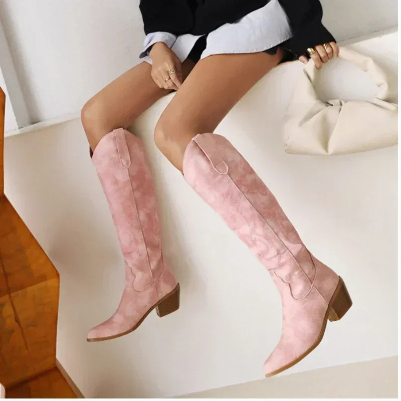 Women's Suede Knee-High Cowboy Boots | Spring Collection
