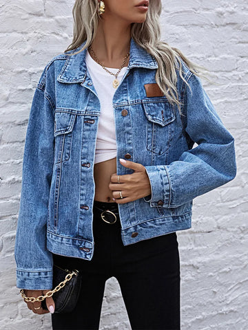 Women’s Denim Jacket – Relaxed Fit – Structured Silhouette – Button Front – Casual Layer