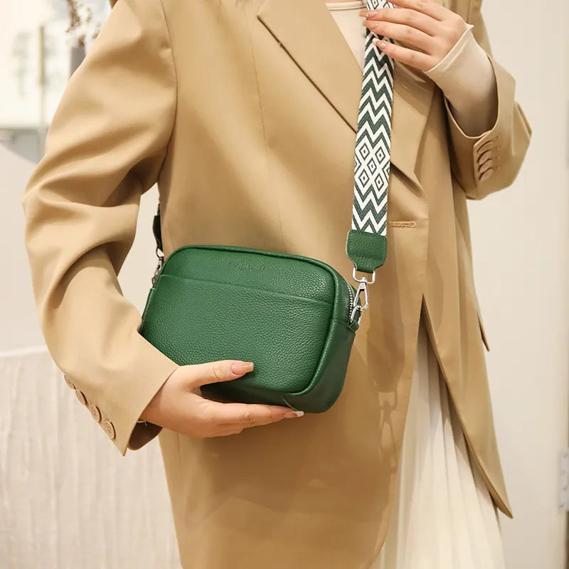 Women's Leather Crossbody Bag - Adjustable Strap - Elegant Pebbled Design