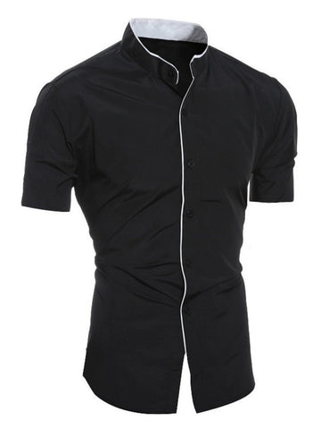 Men's Slim Fit Stand Collar Short Sleeve Shirt – Business Casual
