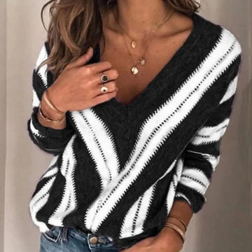 Women’s Pullover Sweater – Relaxed Fit – V-Neck – Wool Blend Knit – Casual Long Sleeve