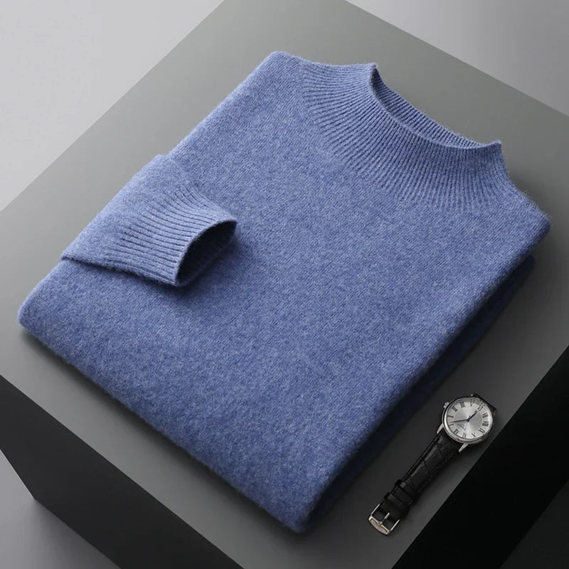 Men’s Sweater – Wool Knit – Regular Fit – Semi Turtleneck – Ribbed Cuffs