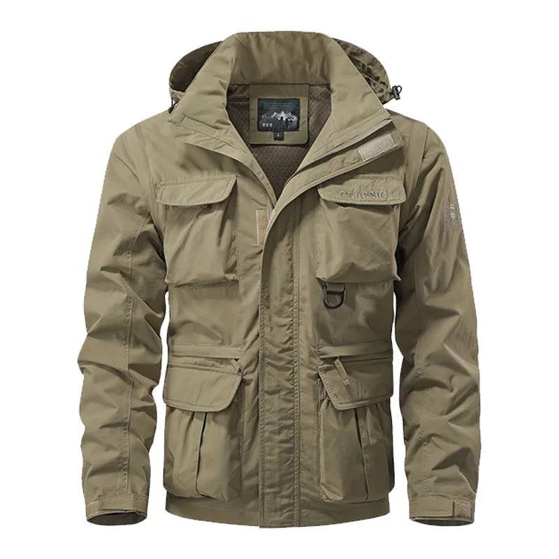 Men’s Cargo Jacket – Windproof Breathable Outdoor Fit – Utility Pockets Adjustable Hood