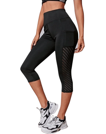 Women’s Cropped Leggings – High Waisted – Mesh Panels – Breathable Slim Fit