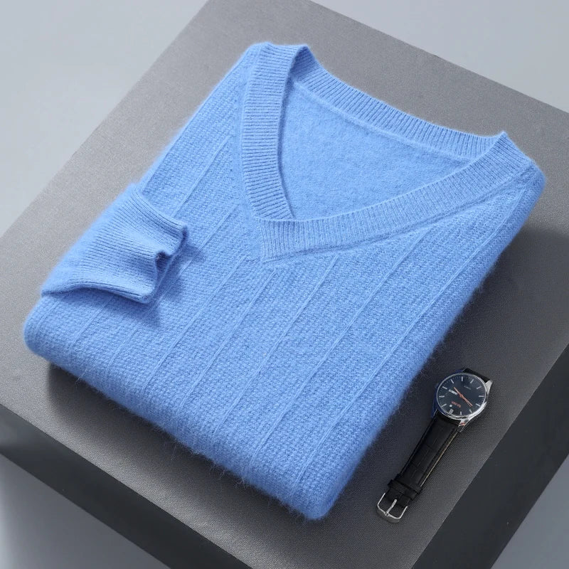 Men’s V-Neck SweatShirts – Wool Blend – Loose Fit – Soft Texture – Ribbed Hem & Cuffs