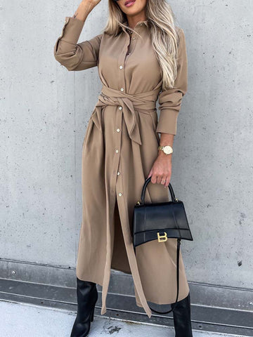 Long Sleeve Cotton Shirt Dress with Collar | Elegant All-Season Women's Fashion