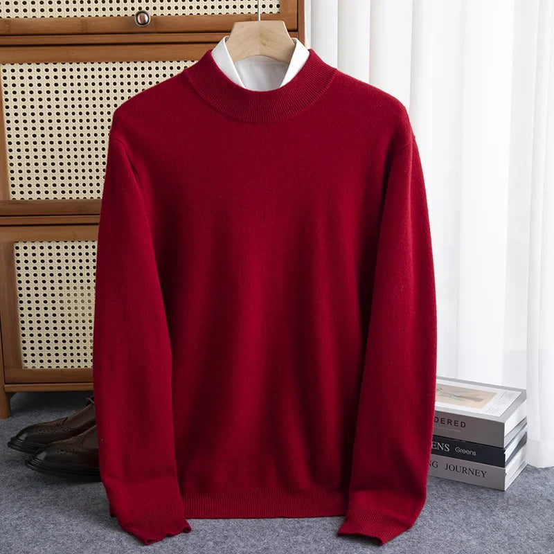 Men’s Pullover Sweatshirt – Wool – Loose Fit – Half-High Neck – Ribbed Cuffs & Hem
