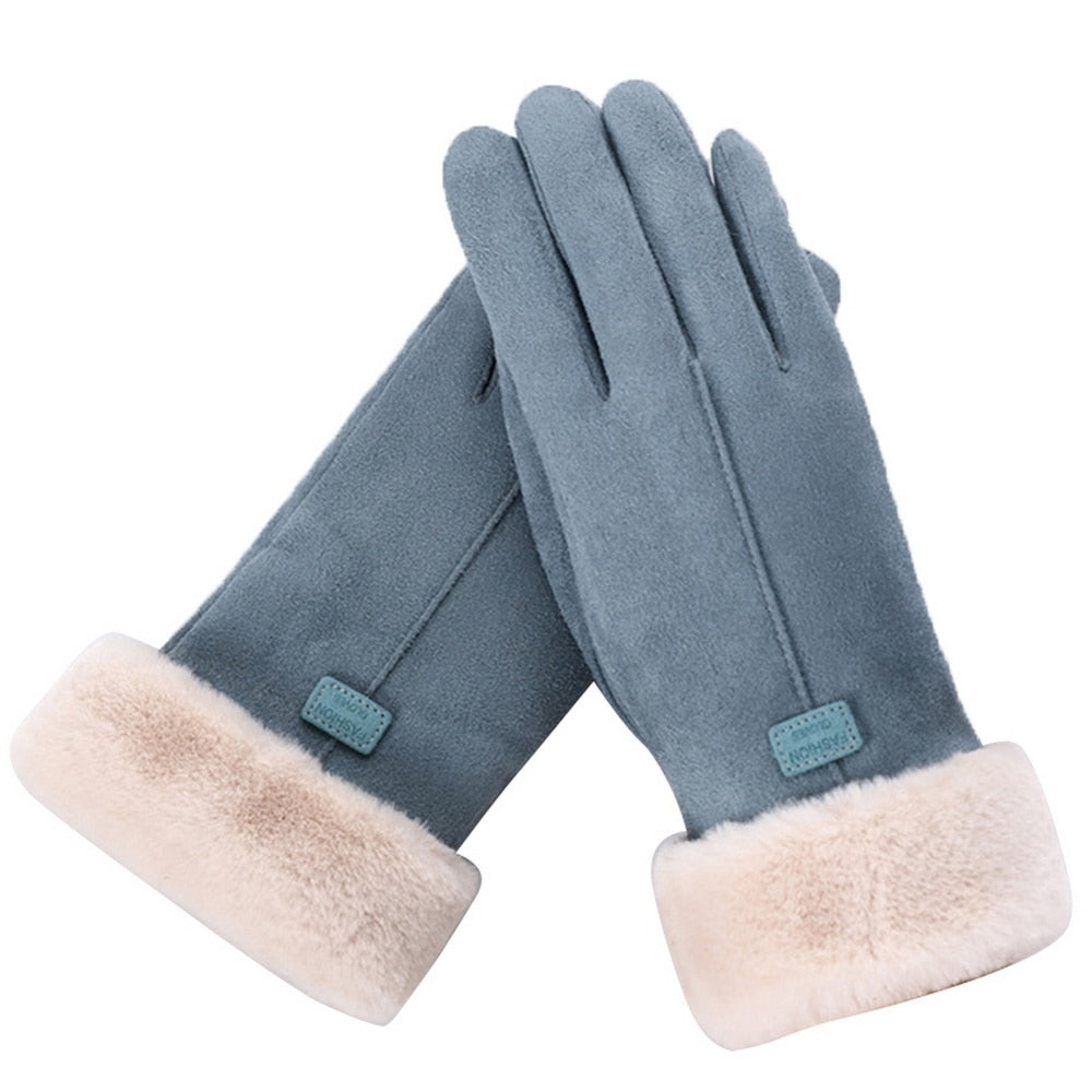 Women’s Full Finger Gloves – Fitted Faux Suede – Plush Furry Lining – Stylish Cuff
