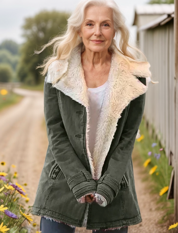 Women’s Jacket – Wool Blend – Shearling Lapel – Tailored Fit – Medium Length – Casual