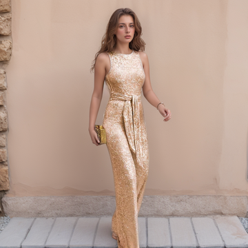 Women's Evening Gown - Sleeveless Full-Length - Shimmering Pattern Formal Dress - Fitted Bodice & Flowing Skirt