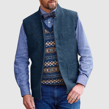 Men’s Vest – Wool Blend – Structured Fit – Stand Collar – Functional Pockets