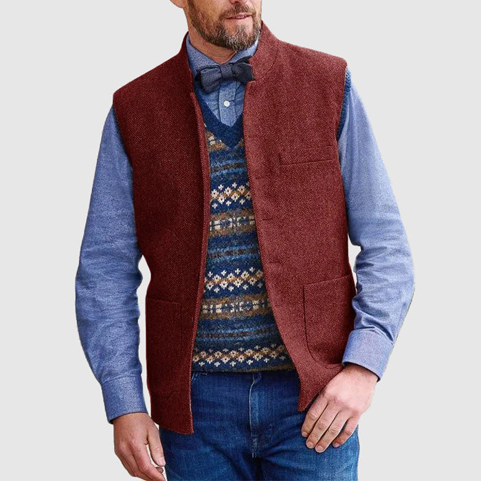 Men’s Vest – Wool Blend – Structured Fit – Stand Collar – Functional Pockets