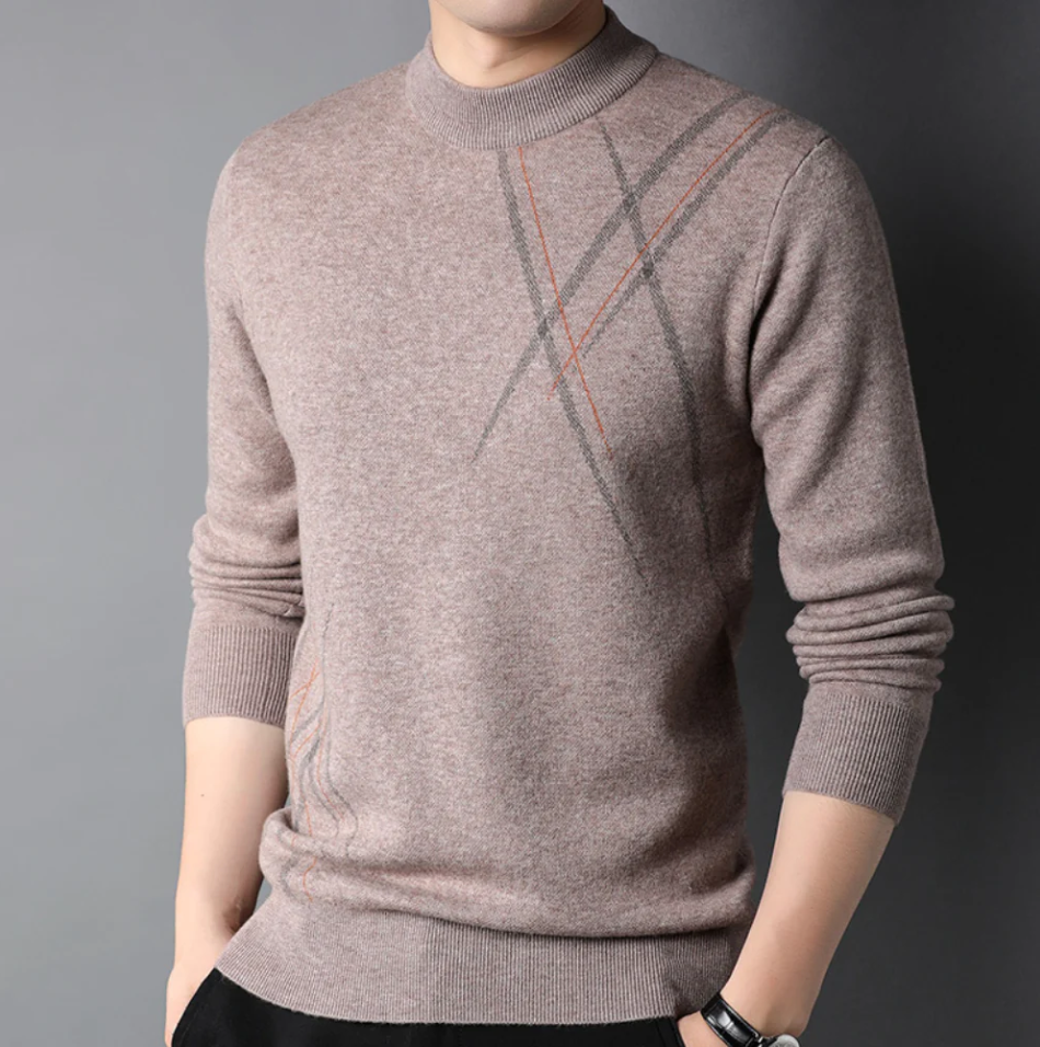 Men’s Pullover Sweater – Slim Fit – Wool Blend – Ribbed Cuffs – Subtle Pattern