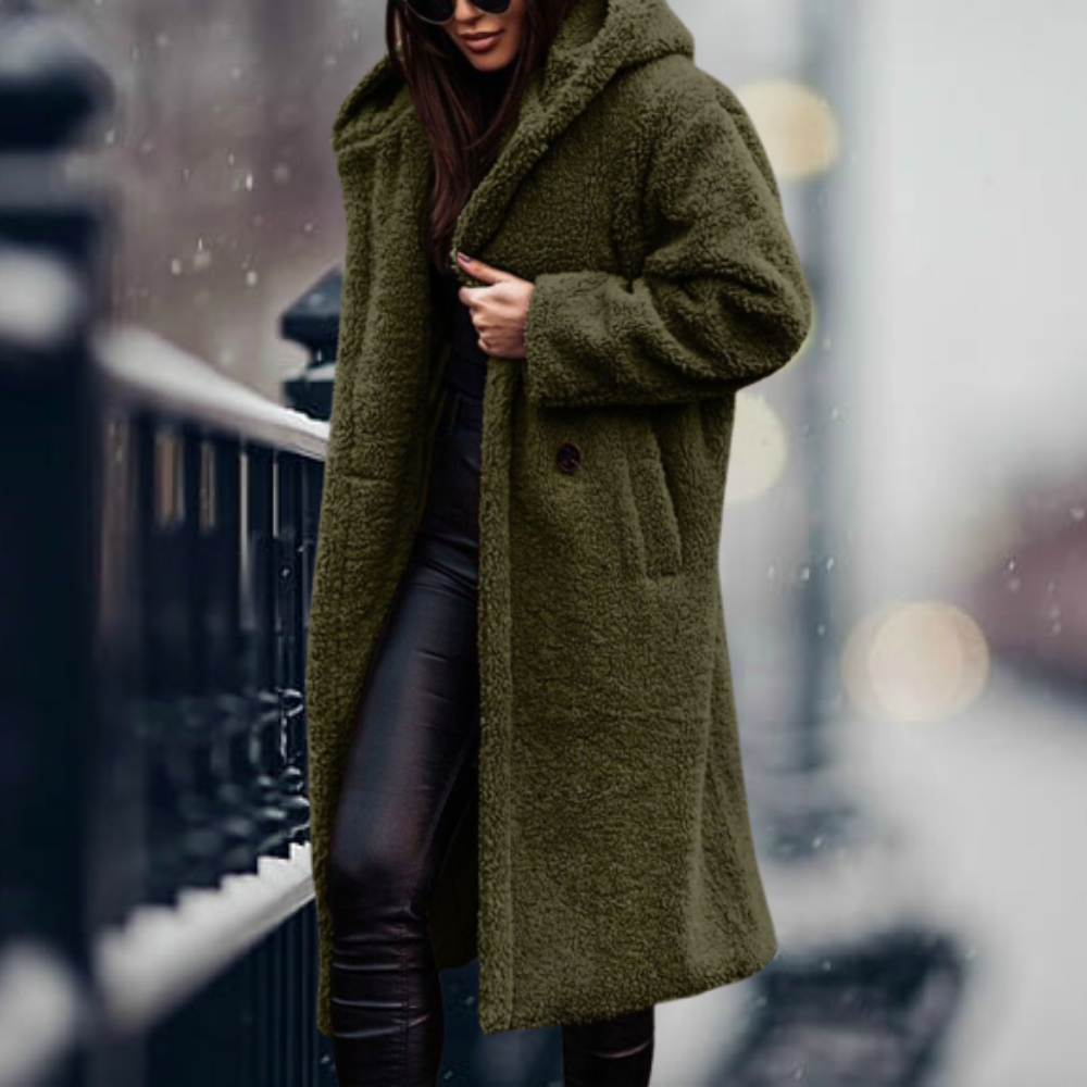 Women’s Longline Teddy Coat – Oversized Fit – Plush Fleece – Open Front Design