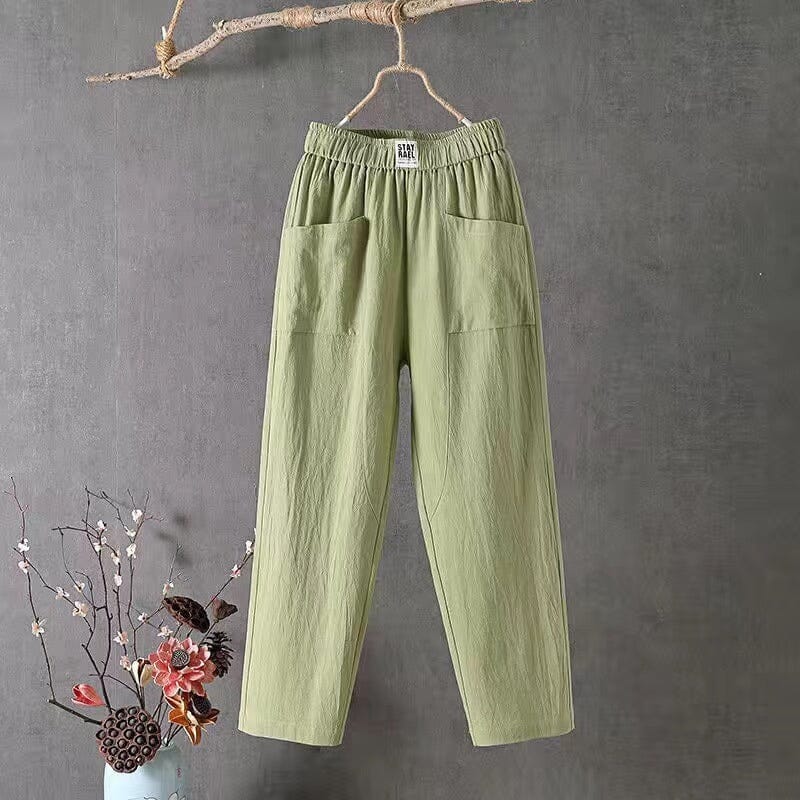 Women's Wide-Leg Pants - Linen Cotton Blend - Elastic Waist - Breathable Relaxed Fit