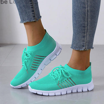 Women’s Sneakers - Breathable Knit - Cushioned Sole - Lace-Up Fit
