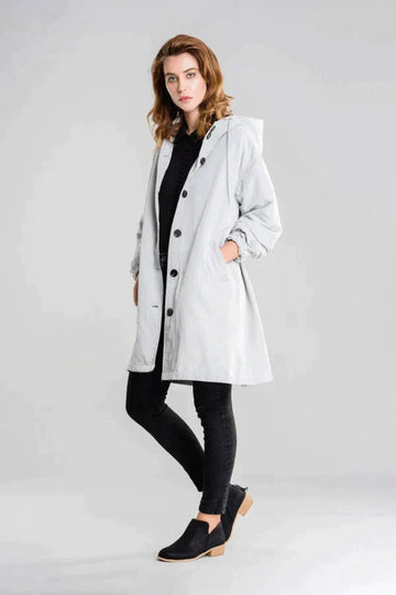 Sienna Relaxed Fit Hooded Coat | Button Front Pockets Hooded Coat