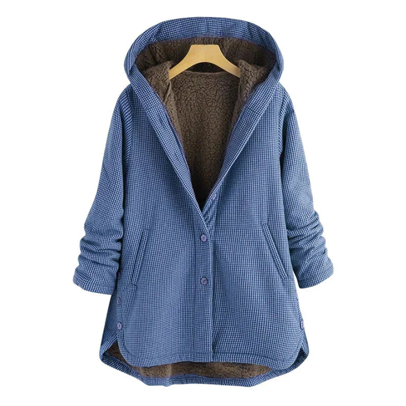 Women’s Jacket – Oversized Fit – Plush Fleece Lined – Hooded Button Front – Tunic Length