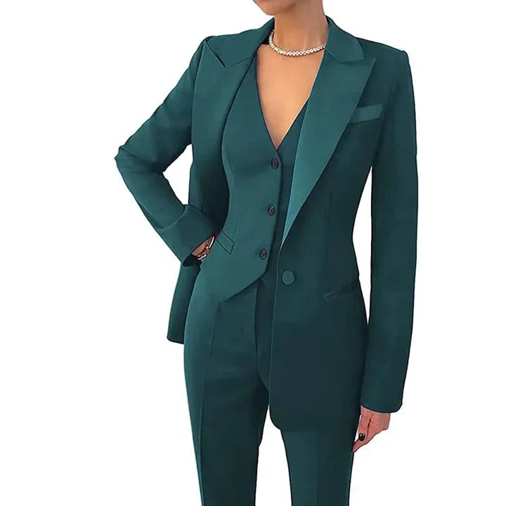 Women’s Business Pantsuit – Tailored Fit – Wool Blend – 3-Piece with Vest