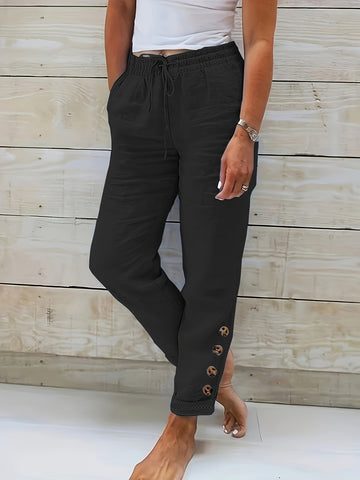 Solid drawstring waist trouser pants for women