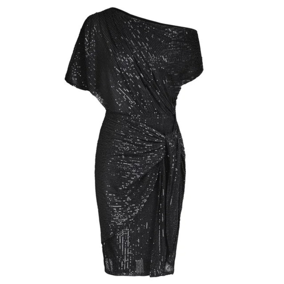Women's One-Shoulder Sequin Dress - Asymmetrical Neckline - Draped Elegant Fit