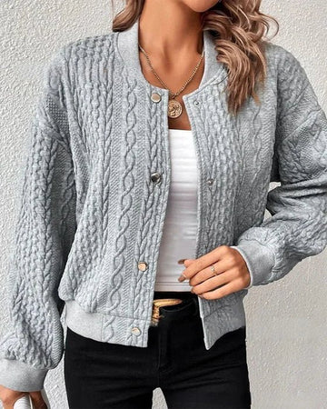 Women's Cardigan - Textured Knit - Button-Up - Ribbed Cuffs & Hem - Relaxed Fit