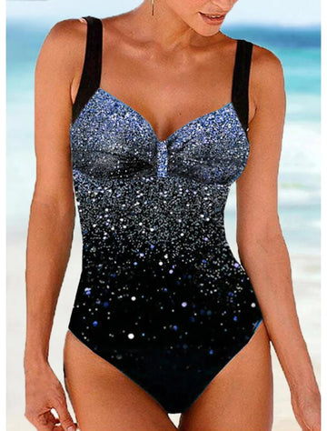 Women’s One-Piece Swimsuit – Sequin Print – Wide Straps – Form-Fitting – Shimmer Detail