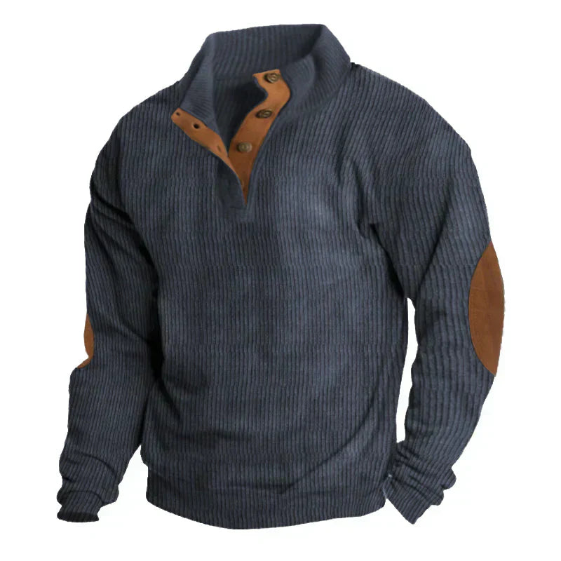 Men’s Sweater – Relaxed Fit – Wool Blend Ribbed Knit – Classic Elbow Patch Design