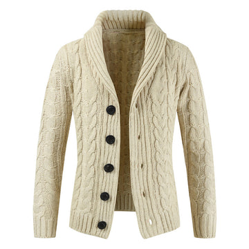 Men's Cardigan - Cable Knit Shawl Collar - Button-Up Design - Warm Cozy Comfort