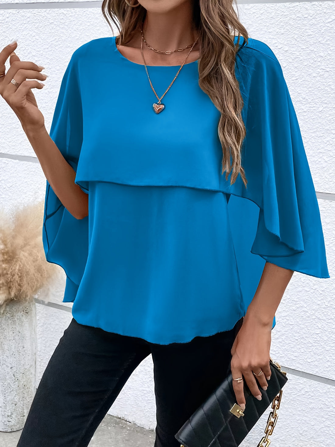 Layered cloak sleeve blouse for women