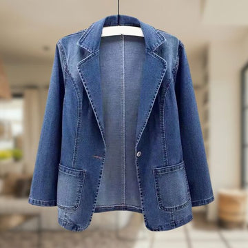 Women's Denim Blazer - Tailored Fit - Notched Lapel - Single-Breasted One-Button Closure