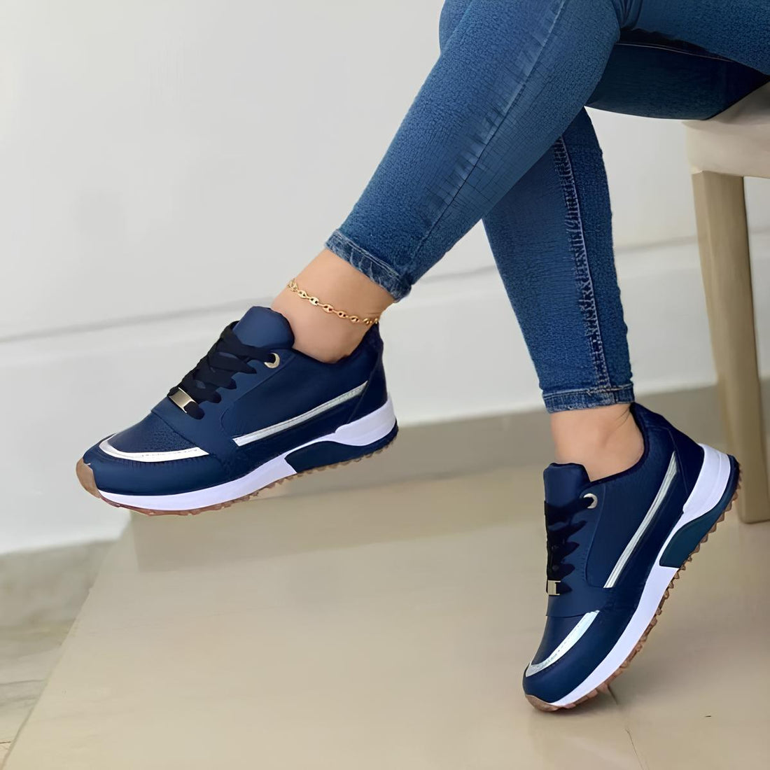Breathable athletic sneakers for women; round toe, lace-up, rubber sole, perfect for casual spring/summer wear.