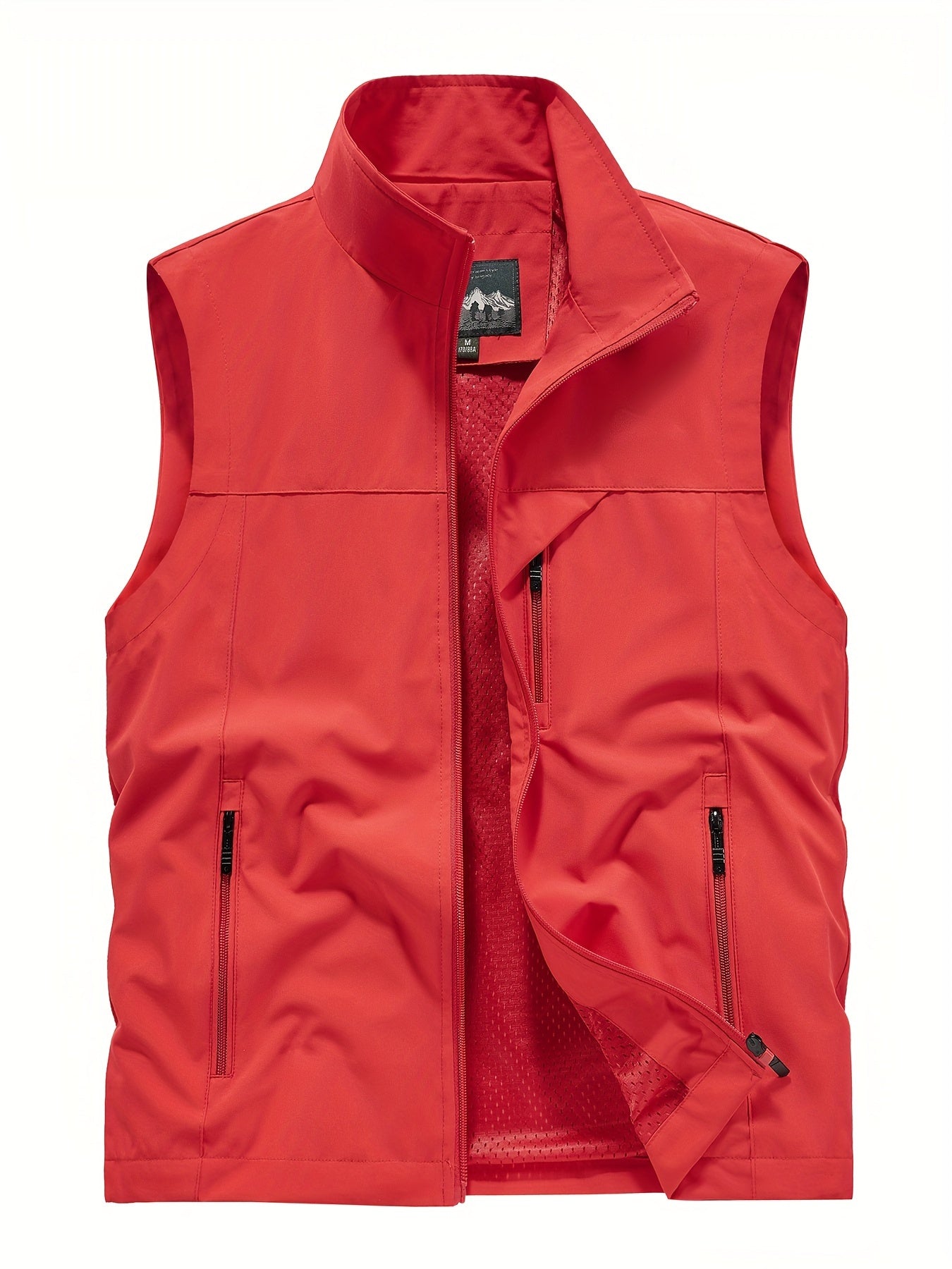 Man wearing active zip-up stand collar vest, perfect for running and outdoor activities.