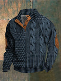 Men's cable design sweater with elbow patches, a cozy and stylish winter knit.