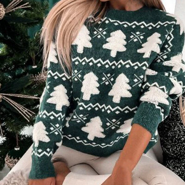 Women’s Sweater – Relaxed Fit – Wool Blend Knit – Ribbed Hem & Cuffs – Festive Pattern