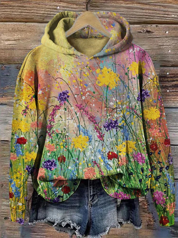 Women’s Hoodie – Relaxed Fit – Allover Floral Print – Soft Cotton Blend – Casual Style