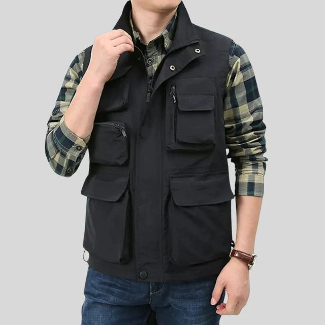 Men’s Utility Vest – Regular Fit – Structured Silhouette – Multi Pocket – Zip Front
