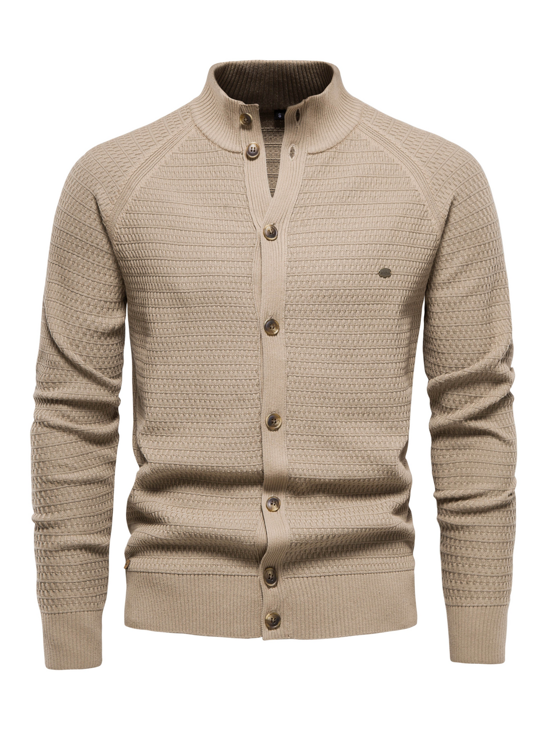 Men’s Sweatshirt – Slim Fit – Textured Knit – Button Front – Raglan Sleeves – High Collar
