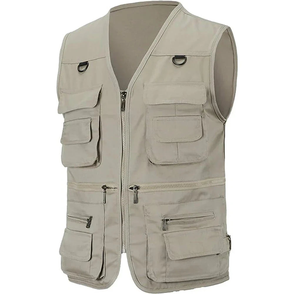 Men’s Utility Vest – Cotton – Regular Fit – Multi-Pocket Zip Front Outdoor Gear