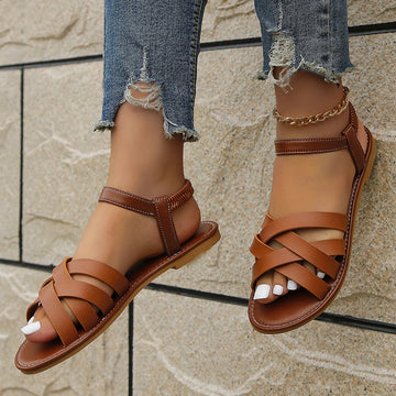 Women's Flat Roman-Style Sandals Leather Slip-On