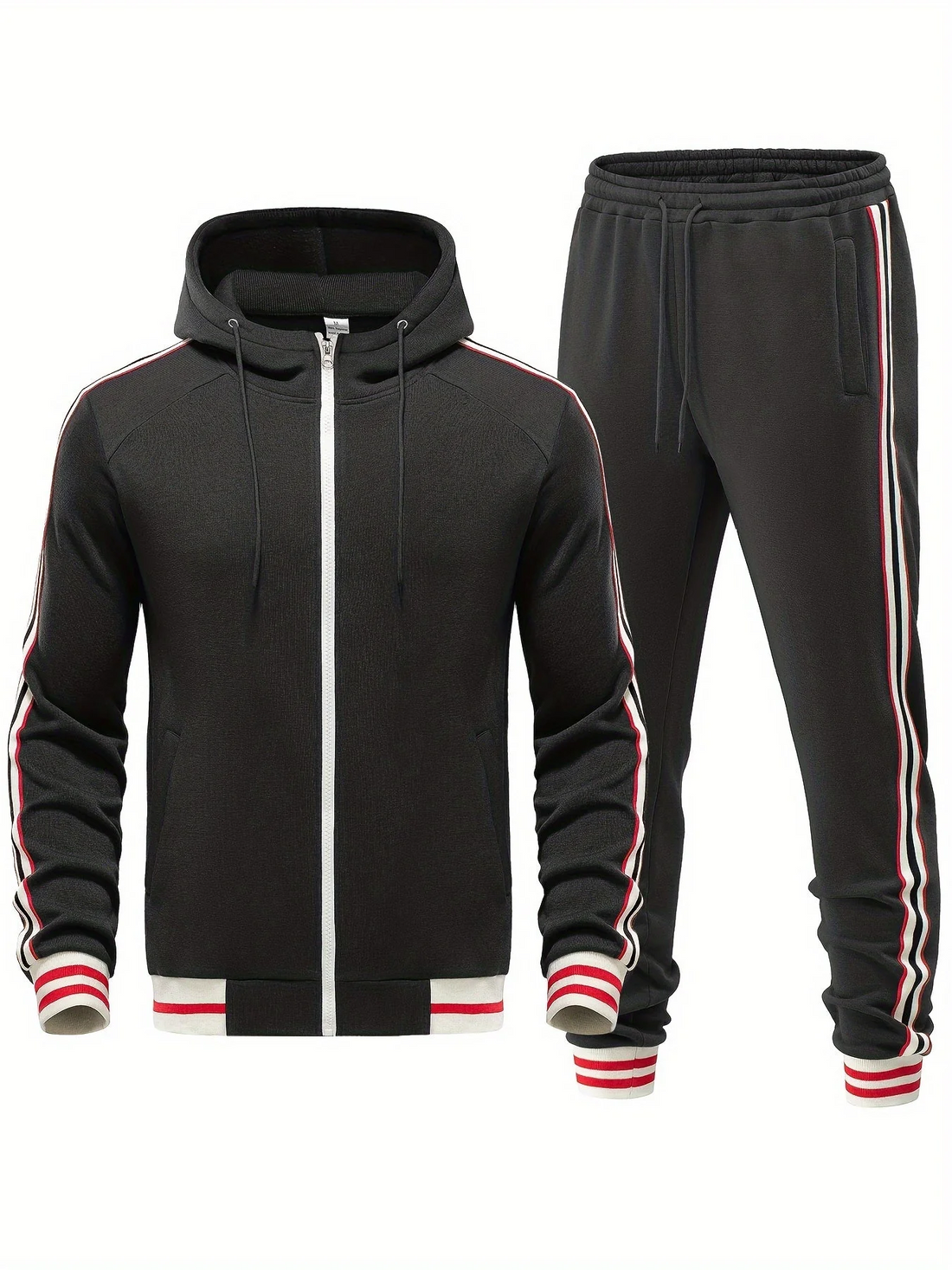 Men’s Two-Piece Tracksuit Set – Slim Fit Hooded Zip Jacket – Tapered Joggers – Striped Trim