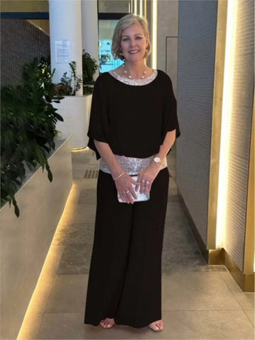 Women’s Elegant Outfit Set – Loose Fit Top and Wide-Leg Trousers – Formal Wear