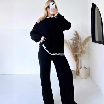 Women’s With Two-Piece Lounge Set – Knitted Soft Touch – Loose Fit – High Waist Wide-Leg Pull-On Pants