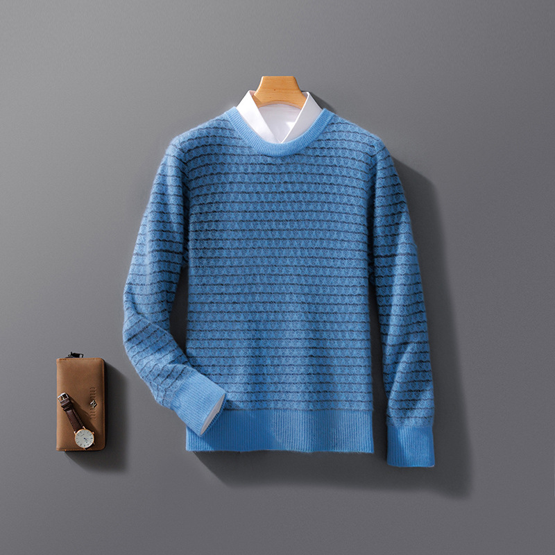 Men’s Sweater – Wool Blend – Loose Fit – Jacquard Knit – Round Neck – Long Sleeve