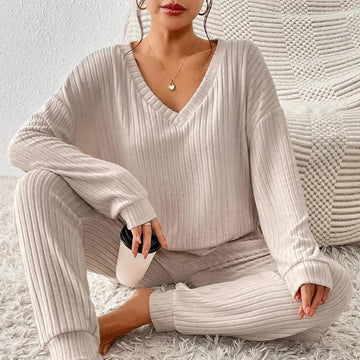 Women’s Loungewear Set – Ribbed Knit – Relaxed Fit – Cozy Soft Matching Top & Bottom